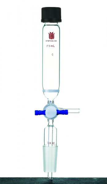 Peptidsynthese-Behälter P14, T-Bohrung PTFE Hahnküken, Kernschliff